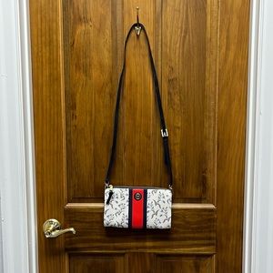 Tory Burch mini purse / clutch, cream navy and red, floral pattern